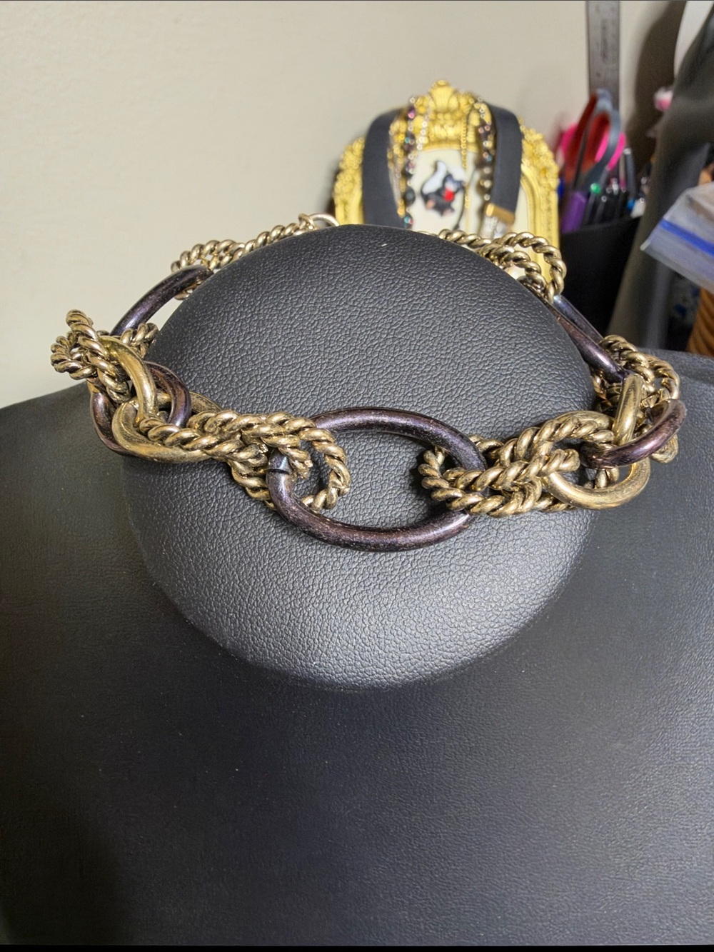 Dana Buchman Gold and Dark Brown Linked Chain Bracelet